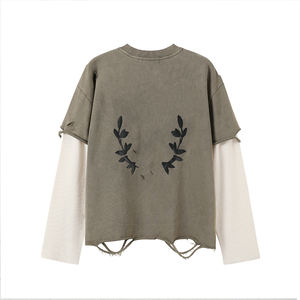 Camiseta KingSen de Alta Calidad, 100% Algodón, Estilo Desgastado, Doble Capa, Manga Larga, Cuello Redondo, Diseño Original, Ecológica, Corte Crudo, Antiarrugas - Product Image 5