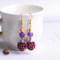 Anting-anting kepang tema tanaman & bunga kristal mikro alami Hydrangea dengan pengait telinga perak 14K/925, lapisan tahan luntur