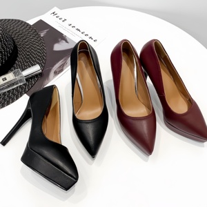 Chaussures en cuir à talons hauts et bout pointu, modèle professionnel noir <span class=keywords><strong>pour</strong></span> femmes, édition plateforme, vente en gros - Product Image 1