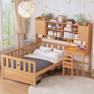 เตียงไม้จริงขนาดทวินไซส์ทันสมัยพร้อมชั้นวางหนังสือในตัว โต๊ะเขียนหนังสือ และเก้าอี้เข้าชุด พร้อมที่เก็บของ - Product Image 1