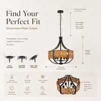 Lampes suspendues en rotin tissé à la main, cadre en fer noir mat, décoration intérieure, lampe suspendue pour salle à manger, chambre à coucher