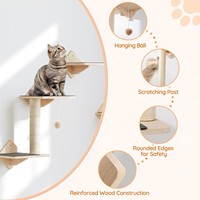 Arbre à chat mural personnalisé en bois massif écologique, classique, à 2 niveaux, avec plateforme de saut et griffoir pour salon