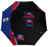 Nouveau Parapluie Automatique Pliant Moderne à Trois Volets avec Carte du Drapeau d'Haïti Imprimée Personnalisée, Protection UV, Coupe-Vent