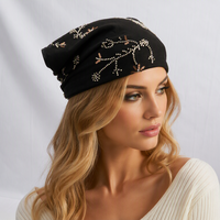 Voile de tête en maille brodé floral pour femme, en polyester, avec pompons et perles, ajustable, pour usage quotidien et occasions spéciales