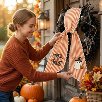 Pita Oranye untuk Karangan Bunga Pintu Trick or Treat, Aksesori Karangan Bunga Teras Musim Gugur yang Menyeramkan, Pita Oranye Bordir Monogram