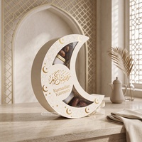 Caja de Regalo Biodegradable Hecha a Mano para Eid Mubarak, Caja de Lujo para Dátiles Dulces con Logotipo Personalizado en Relieve, Caja de Regalo para Ramadán con Forma de Luna y Ventana