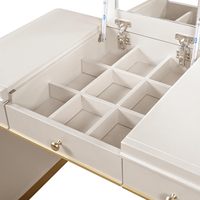 Bureau de toilette classique en bois avec miroir rabattable, coiffeuse 3-en-1, coiffeuse avec 2 tiroirs et espace de rangement
