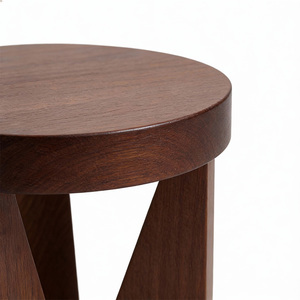 Wooden Round Stool Walnut <b>Black</b> 45Cm Height Living Room Bedroom <b>Side</b> <b>Table</b> - Product Image 4