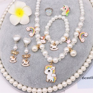 Style coréen fille bébé accessoires collier pour enfants bracelet et boucles d'oreilles ensemble <span class=keywords><strong>licorne</strong></span> enfants collier de perles à vendre - Product Image 3