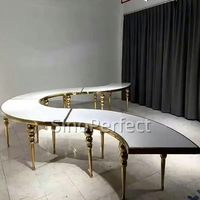 Table de banquet de luxe en acier inoxydable, demi-lune, en verre noir, pour dîner, événement, fête, mariage, serpentine