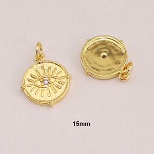 CZ9058 piccolo piccolo placcato oro 18K CZ pavimentato occhi malvagi tartaruga pianura ancora palma guardiano cherubino angelo ciondolo ciondolo medaglia - Product Image 2