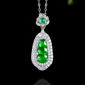 Pendentif en jade vert naturel, jadeite, argent S925, bijoux pour femmes, style chinois, cadeau avec certificat d'évaluation D651 - Product Image 1