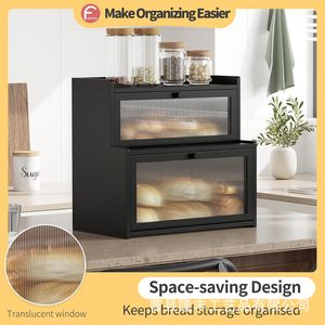 Double Layer Bread <b>Storage</b> Box With Window Black Solid <b>Wood</b> Kitchen Countertop Bread <b>Rack</b> - Product Image 3