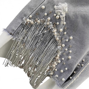 Nuevos shorts <span class=keywords><strong>de</strong></span> mezclilla para <span class=keywords><strong>mujer</strong></span>, estilo europeo, <span class=keywords><strong>de</strong></span> cintura alta, con cuentas, lentejuelas y flecos, efecto desgastado, colección verano 2026 - Product Image 4