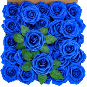 Vente en gros 50 pièces/boîte de fleurs artificielles <span class=keywords><strong>bleu</strong></span> royal rose décoration de la maison roses artificielles bouquet de fleurs - Product Image 1