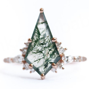 Bague vintage en argent 925 plaqué or rose 14 carats avec pierre en agate verte mousse, bijoux de haute qualité, design d'usine - Product Image 4