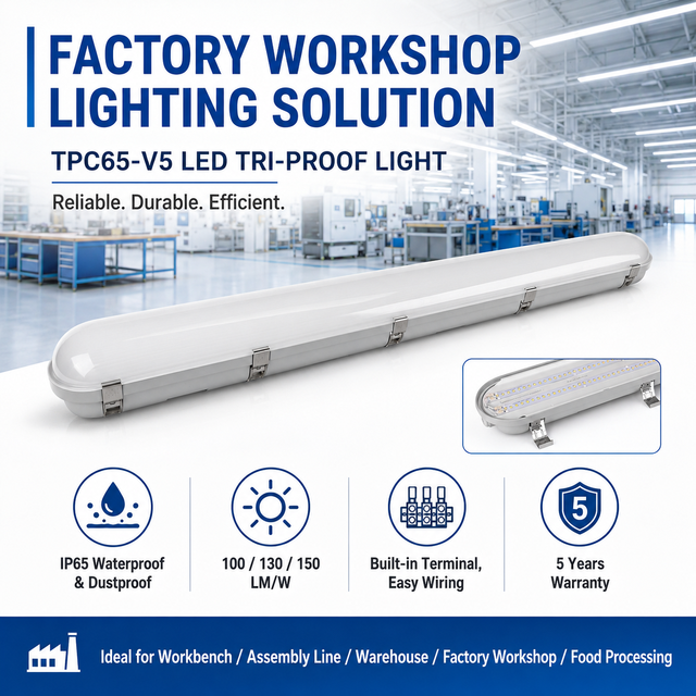 IP65 LED Tri-Proof Light 20W-60W Waterproof Linear Batten for Factory Workshop and Industrial Projects