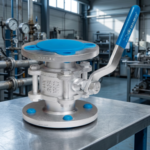 Válvula de bola de hierro fundido de 3 piezas con brida de paso completo de 1 a 4 pulgadas, tipo E, tipo F, accionada por palanca, válvula de control de tuberías de agua con extremo de brida - Product Image 1