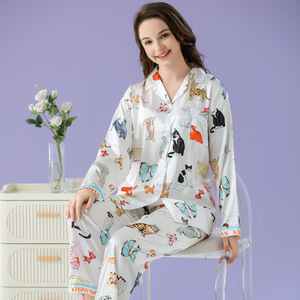 Pijamas Mujer Conjunto de seda de hielo Sensación Premium Seda Linda Manga larga Pantalones largos Ropa de Casa <span class=keywords><strong>Netflix</strong></span> Viento Sección delgada - Product Image 2