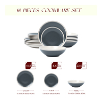 Service de table en grès contemporain 18 pièces, noir mat et crème bicolore, assiettes et bols, compatible lave-vaisselle et micro-ondes, en céramique