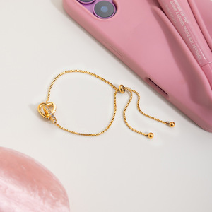 Heart-Shaped Charm <b>Bracelet</b> Gold Tone Bezel Set <b>Crystal</b> Adjustable For Women Gift Jewelry - Product Image 4