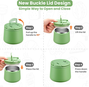 Bocal alimentaire isotherme sous vide de 14 oz avec couvercle à boucle, thermos à soupe pour aliments chauds pour enfants, récipient à lunch en acier inoxydable à large ouverture anti-fuite avec cuillère - Product Image 4