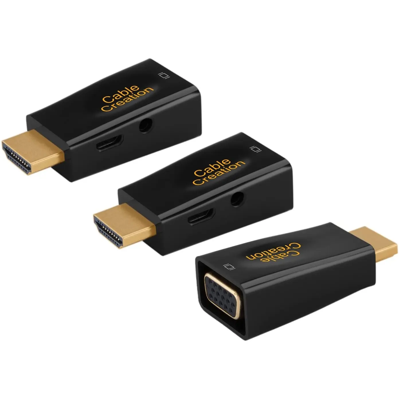 CableCreation HDMI to VGA Adapter 3-Pack Gold Plated HDTV to VGA with Audio Converter