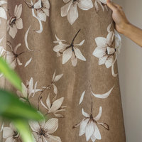 Tela de Cortina Estampada 100% Poliéster, Estilo Americano, Diseño Floral Grande, Color Azul Marino, Venta al Por Mayor