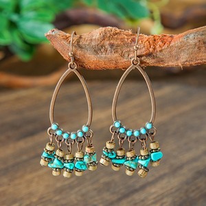 Bohemian <b>Drop</b> Earrings Alloy Antique <b>Bronze</b> Plated Turquoise Beads Women's Party Fashion Dangle Earrings - Product Image 1