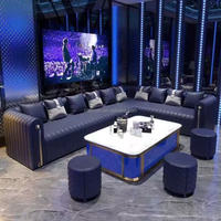 Luxy Fancy LED Light Bar en verre Table de salon avec barre de Table basse noire KTV Discothèque Meubles en cuir Canapé en forme de U