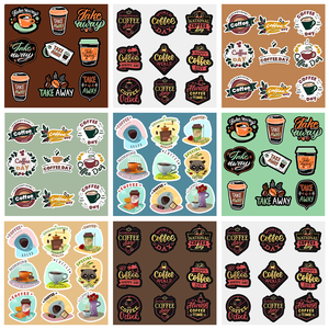 Autocollants en feuille de café personnalisés pour café, étiquettes PVC imperméables, autocollants de café découpés à la forme, mini-paquet adhésif pour fenêtres - Product Image 4