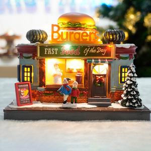 Escena Navideña Animada con Luces LED, Pueblo Navideño <span class=keywords><strong>Musical</strong></span> de Plástico con Hamburguesas en Movimiento - Product Image 6