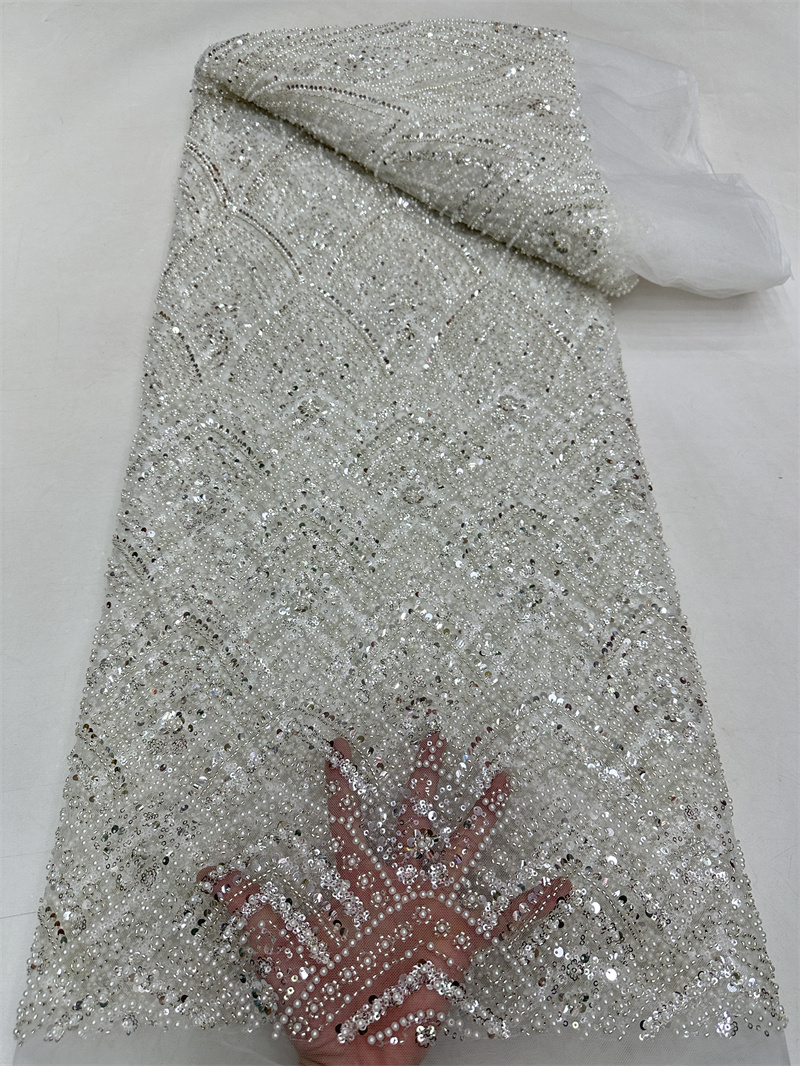 Wholesale Purple Beaded Lace Fabric for Wedding Dress Luxury