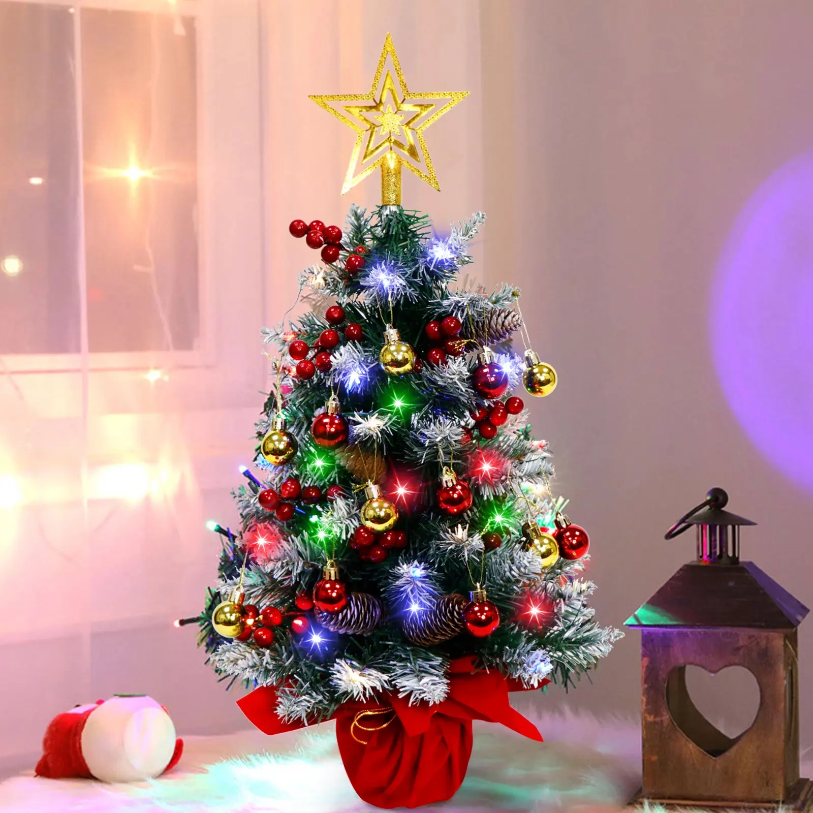 Ourwarm 60 سنتيمتر عيد الميلاد داخلي لوازم الديكور البسيطة الجدول أعلى الاصطناعي صغيرة أشجار عيد الميلاد