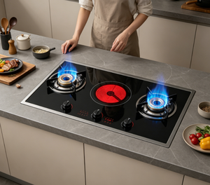Table de cuisson polyvalente 2 gaz + 1 infrarouge |   Encastrable, verre trempé, multi-combustibles, idéal pour <span class=keywords><strong>les</strong></span> chefs à domicile - Product Image 4
