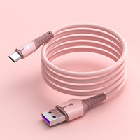 Cable de datos de silicona líquida para dispositivos electrónicos, Cable de datos de 1M, 1,5 M, 2M, Color Macaron, suave, seguro, OEM, Micro USB tipo C, Puerto IP con indicador LED