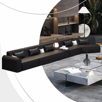 Ensemble de canapés modulaires en cuir italien noir de luxe moderne pour la maison, l'hôtel, l'appartement, la chambre et le salon
