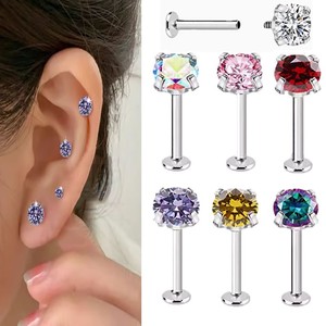 Piercing per Labbra e Cartilagine in Acciaio Inossidabile 316 di Grado Medico Clover con Zircone Rotondo 3A e Filettatura Interna - Product Image 1