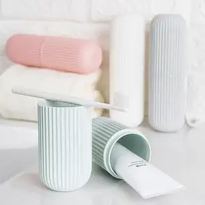Portable Bathroom Simple Toothpaste Toothbrush Cup Case Mouthwash Cup Travel Set Plastic Dustproof Storage Holder With Cover