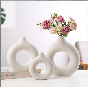 Ceramica bianca moderna casa rotonda pampa opaca vasi di fiori minimalista cena di nozze salotto ufficio tavolo decorativo <span class=keywords><strong>vaso</strong></span> - Product Image 1