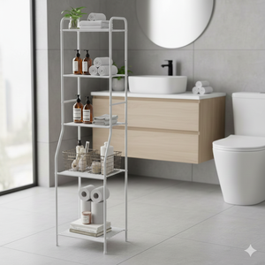 Minimalist Matte Black Iron Bathroom Storage <b>Tower</b> Unit with 5 Shelves for Towels and Bathroom Items Good Quality - Product Image 4