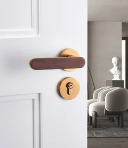 Laiton noyer bois massif chambre serrure de porte lumière luxe français poignée maison intérieur silencieux rétro poignée de porte