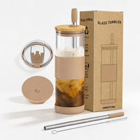 Gobelet en verre borosilicate de 20 oz, résistant à la chaleur, écologique, avec couvercle et paille en verre pour café glacé, thé au lait, jus