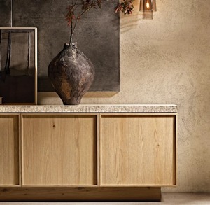 Modern Luxury Solid Wood Cabinet Top Travertine Living Room <strong>Storage</strong> 4-door <strong>Sideboard</strong> - Product Image 1