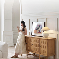 Meuble TV sur mesure en bois massif sculpté en forme de pyramide, noyer et chêne, 4 portes, buffet de salon, console multimédia