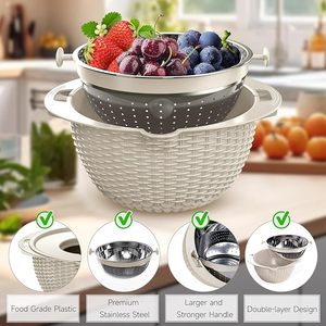 4-1 <b>Colander</b> with Bowl Set <b>Colander</b> with Measuring Spoons Fruit <b>Strainer</b> Bowl Rotatable Kitchen <b>Colander</b> <b>Strainer</b> Bowl - Product Image 2