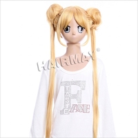 Peluca de cosplay de Sailor Moon Usagi Tsukino, 100 cm de largo, rubia, transparente, ondulada regular, 120% de densidad