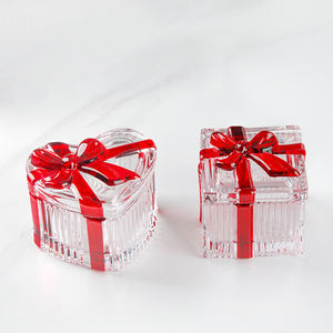 Pot de rangement en verre rayé en forme de cœur avec couvercle pour chambre à coucher, récipient de stockage alimentaire - Product Image 3