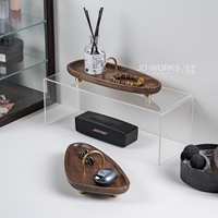 Plateau à bijoux en bois de noyer et laiton avec incrustations, organisateur de présentation pour colliers, boucles d'oreilles et bagues
