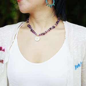 Collier avec pendentif en cristal d'améthyste avec charme œil porte-bonheur, bijoux pour femmes, cadeau - Product Image 2